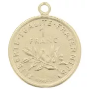 Breloque pièce de monnaie 16mm - 1 Franc - Argent 925 Doré à l'or fin x1