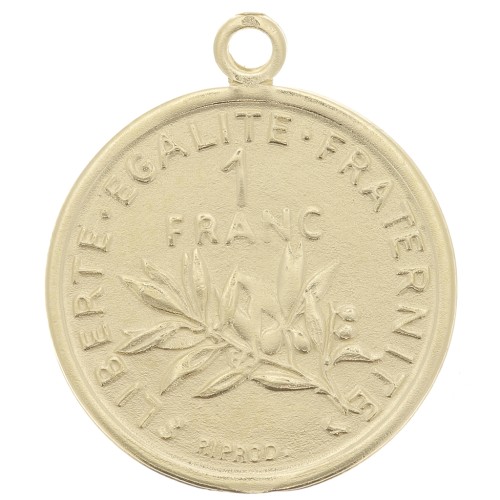 Breloque pièce de monnaie 16mm - 1 Franc - Argent 925 Doré à l'or fin x1