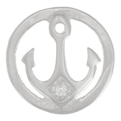 Breloque ronde motif ancre avec oxyde de zirconium 10 mm - Argent 925 - Crystal x1