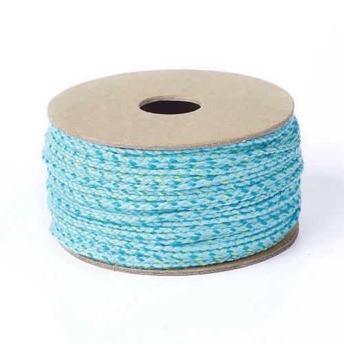 Cordon en coton tressé 2 mm - Bleu Clair - Turquoise - Vert Clair x1m