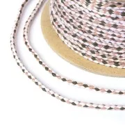 Cordon en coton tressé 2 mm - Prune - Rose clair - Gris foncé x1m