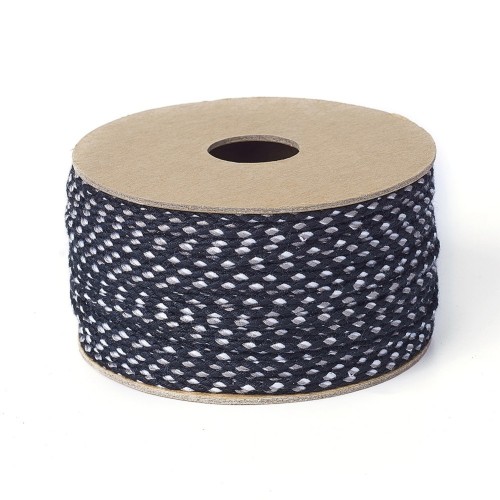 Cordon en coton tressé 2 mm - Noir - Blanc - Marron clair x1m