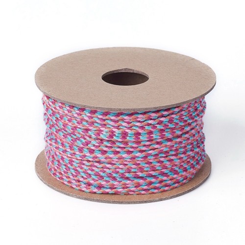 Cordon en coton tressé 2 mm - Rose clair - Orange - Fuchsia - Turquoise x1m