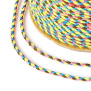 Cordon en coton tressé 2 mm - Jaune fluo - Rose fluo - Marron foncé - Bleu x1m