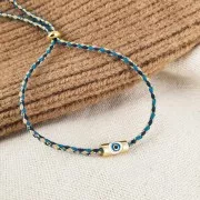 Cordon en coton tressé et fil métallisé 1.5 mm - Multi bleu - Sable - Doré x1m