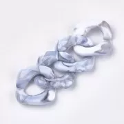Maillon carré torsadé en acrylique 31x29 mm - Blanc - Gris marbré x1