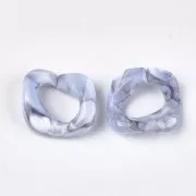 Maillon carré torsadé en acrylique 31x29 mm - Blanc - Gris marbré x1