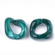 Maillon carré torsadé en acrylique 31x29 mm - Bleu canard marbré x1