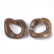 Maillon carré torsadé en acrylique 31x29 mm - Marron marbré x1