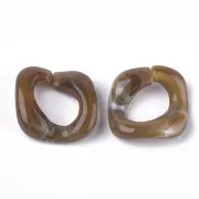 Maillon carré torsadé en acrylique 31x29 mm - Marron marbré x1