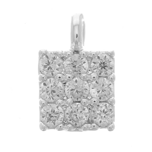 Mini breloque carré avec oxydes de Zirconium  5.5x4 mm - Placage Argent fin - Crystal x1