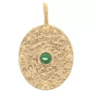 Pendentif ovale martelé avec  oxyde de Zirconium  21x13 mm - Doré à l'or fin - Emeraude x1