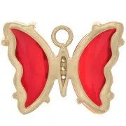 Pendentif papillon en verre avec oxydes de Zirconium  15x20 mm - Doré - Rouge - Crystal x1