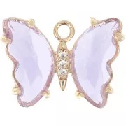Pendentif papillon en verre avec oxydes de Zirconium  15x20 mm - Doré - Violet - Crystal x1