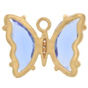 Pendentif papillon en verre avec oxydes de Zirconium  15x20 mm - Doré - Sapphire - Crystal x1
