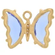 Pendentif papillon en verre avec oxydes de Zirconium  15x20 mm - Doré - Sapphire - Crystal x1