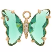 Pendentif papillon en verre avec oxydes de Zirconium  15x20 mm - Doré - Vert - Crystal x1