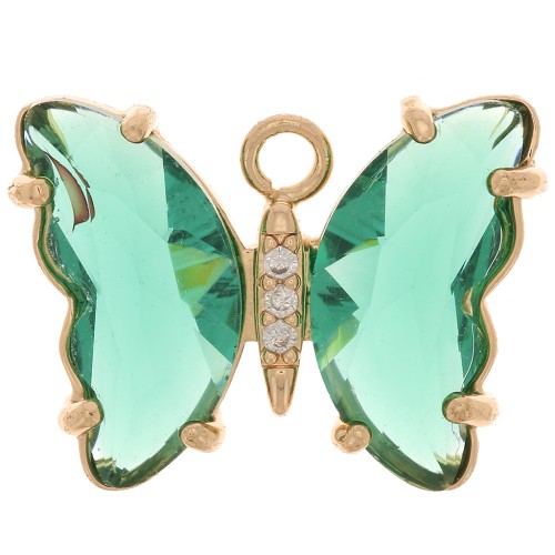 Pendentif papillon en verre avec oxydes de Zirconium  15x20 mm - Doré - Vert - Crystal x1