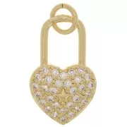 Pendentif cadenas coeur avec oxydes de Zirconium  18x11 mm - Doré - Crystal x1