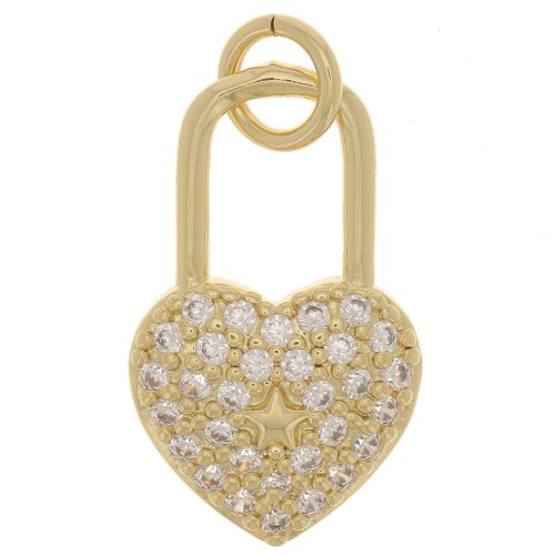 Pendentif cadenas coeur avec oxydes de Zirconium  18x11 mm - Doré - Crystal x1