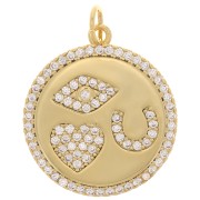 Pendentif rond avec oxydes de Zirconium  19 mm - motifs mystique - Doré - Crystal x1|raw }}