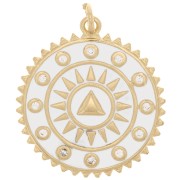 Pendentif rond ethnique avec oxydes de Zirconium  et résine époxy 20 mm - Doré - Blanc x1|raw }}