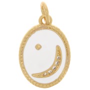 Pendentif ovale motif lune avec oxydes de Zirconium  et résine époxy 16.5x11.5mm - Doré - Blanc
