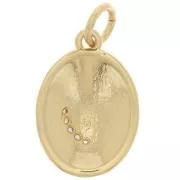 Pendentif ovale motif lune avec oxydes de Zirconium  et résine époxy 16.5x11.5mm - Doré - Blanc