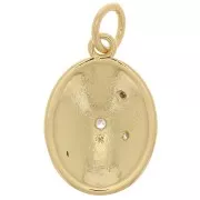 Pendentif ovale motif mystique avec oxydes de Zirconium  & résine époxy 16x11 mm - Doré - Bleu