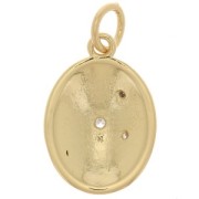 Pendentif ovale motif mystique avec oxydes de Zirconium  & résine époxy 16x11mm - Doré - Blanc