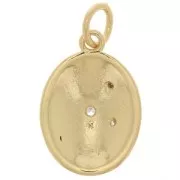 Pendentif ovale motif mystique avec oxydes de Zirconium  & résine époxy 16x11mm - Doré - Blanc