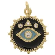 Pendentif rond oeil mystique avec oxydes de Zirconium  & résine époxy 18x16 mm - Doré - Noir x1