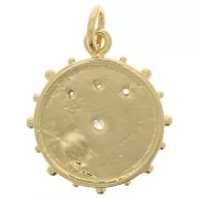 Pendentif rond oeil mystique avec oxydes de Zirconium  & résine époxy 18x16 mm - Doré - Noir x1