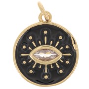 Pendentif rond oeil avec oxydes de Zirconium  & résine époxy 15 mm - Doré - Noir x1|raw }}