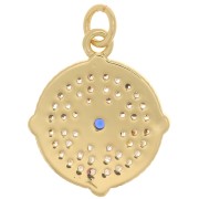 Pendentif rond motif rose des vents avec oxydes de Zirconium  13 mm - Doré - Crystal x1