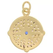 Pendentif rond motif rose des vents avec oxydes de Zirconium  13 mm - Doré - Crystal x1