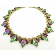 Perles en verre Navette 3 trous 6x12 mm - Metallic Iris Mat x10g