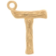 Pendentif lettre alphabet effet bambou 16x11 mm - T - Doré à l'or fin x1|raw }}