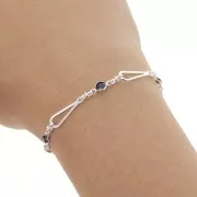 Chaîne maille fantaisie - perles en verre facettées 5.5 mm - Argenté - Noir x50cm