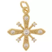 Pendentif croix avec oxydes de Zirconium  18x16 mm - Doré - Crystal x1