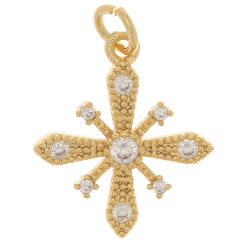 Pendentif croix avec oxydes de Zirconium  18x16 mm - Doré - Crystal x1