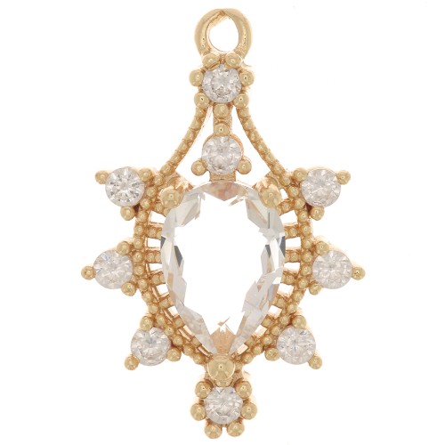 Pendentif goutte en verre avec oxydes de Zirconium  24x16 mm - Doré - Crystal x1