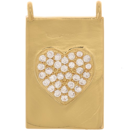 Pendentif plaque - motif coeur - avec oxydes de Zirconium  21x13 mm - Doré - Crystal x1