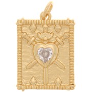 Pendentif plaque travaillé motif coeur avec  oxyde de Zirconium  20x15 mm - Doré - Crystal x1|raw }}