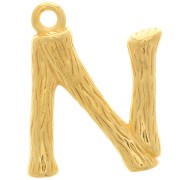 Pendentif lettre alphabet effet bambou 15x11 mm - N - Doré à l'or fin x1|raw }}
