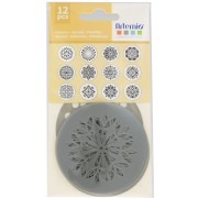 Set de 12 pochoirs ronds en plastique - motif mandala 7 cm - Gris