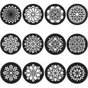 Set de 12 pochoirs ronds en plastique - motif mandala 7 cm - Gris