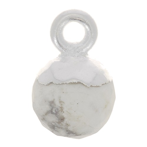 Breloque boule facettée 6 mm - pierre gemme - Argent 925 - Howlite x1