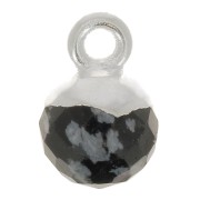 Breloque boule facettée 6mm pierre gemme - Argent 925 - Obsidienne mouchetée x1