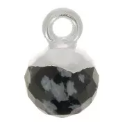 Breloque boule facettée 6mm pierre gemme - Argent 925 - Obsidienne mouchetée x1